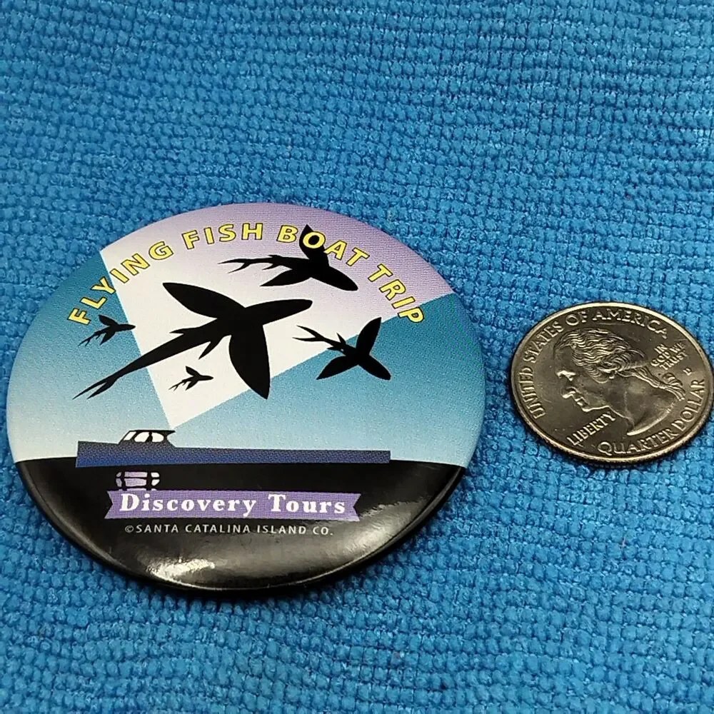 Flying Fish Boat Trip Vintage Pin Button Pinback Discovery Tours Santa Catalina